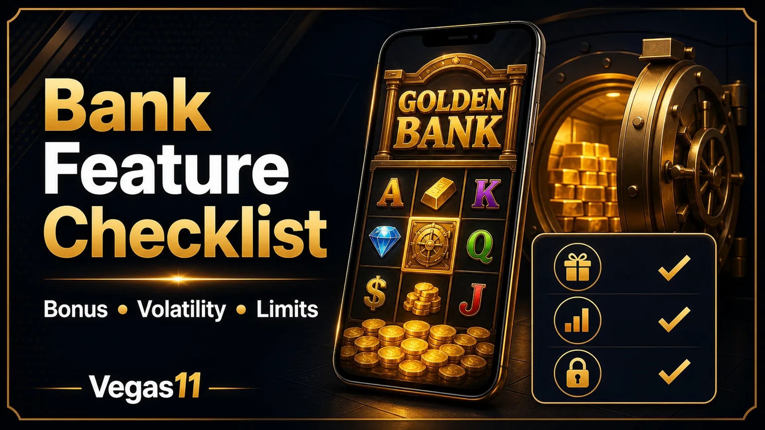 Bank feature checklist for JILI Golden Bank slot on Vegas11