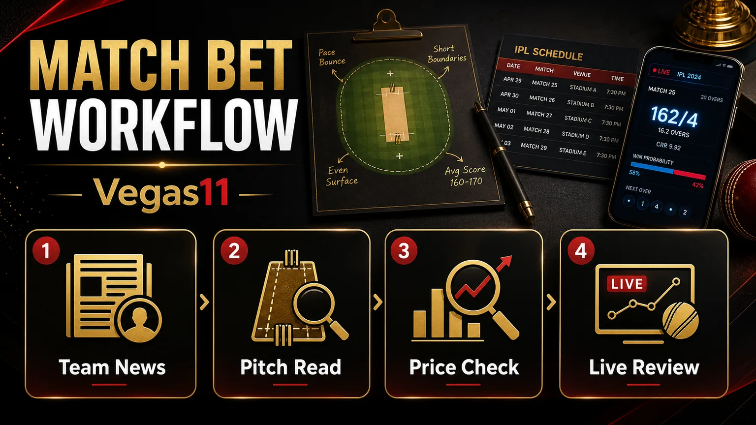 Match betting workflow for IPL cricket fans on Vegas11