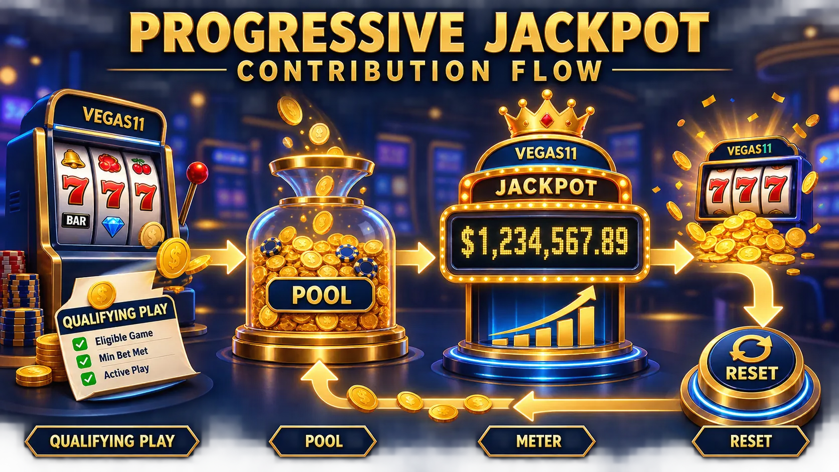Progressive Jackpot Slots: Contributions, Resets and Eligibility educational diagram