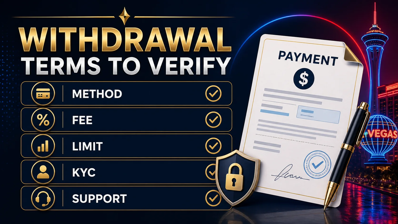 Casino Withdrawal Terms: Fees, Limits, Timing and Verification checklist graphic
