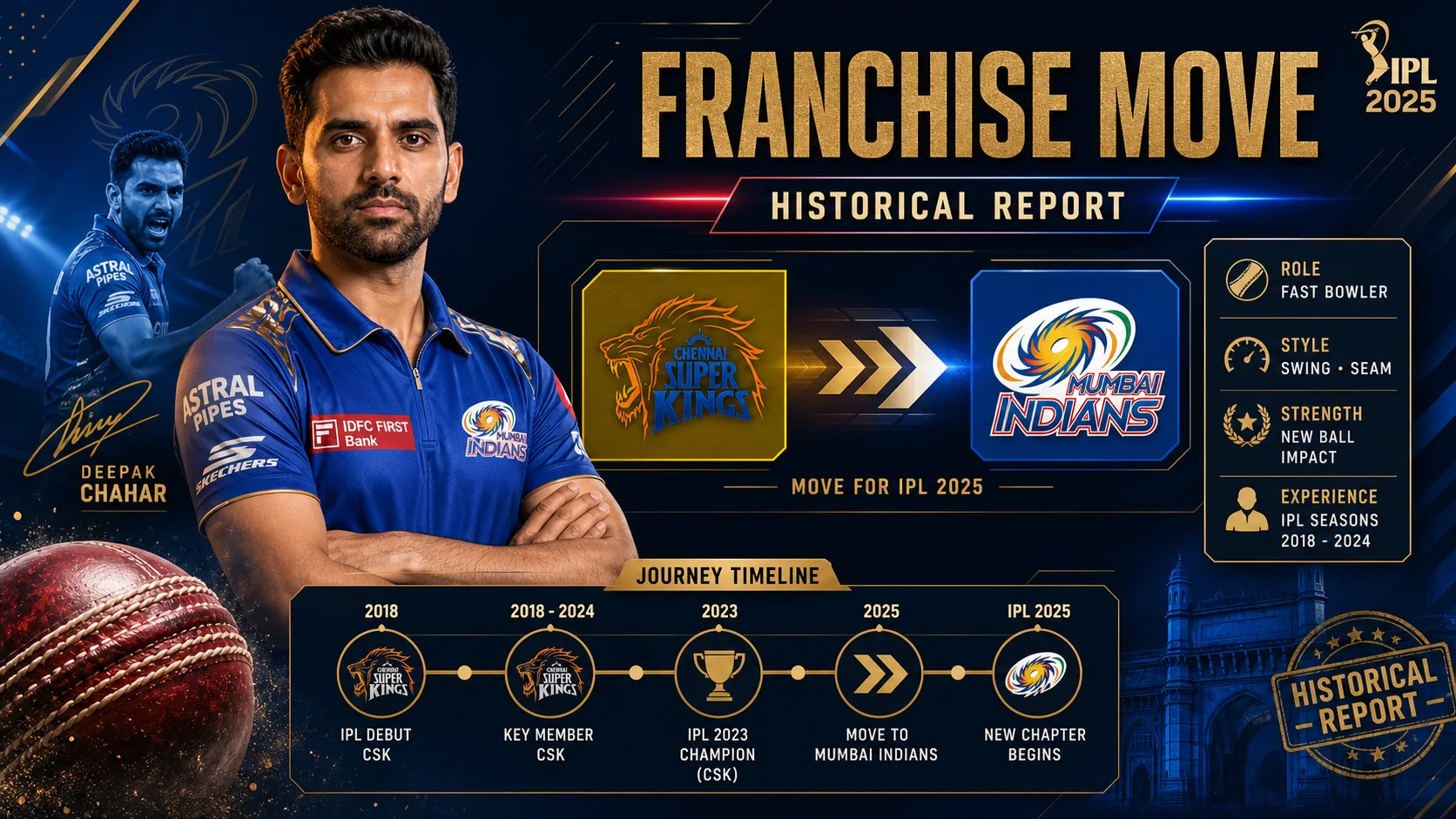 Deepak Chahar's move from Chennai Super Kings to Mumbai Indians for IPL 2025 educational diagram