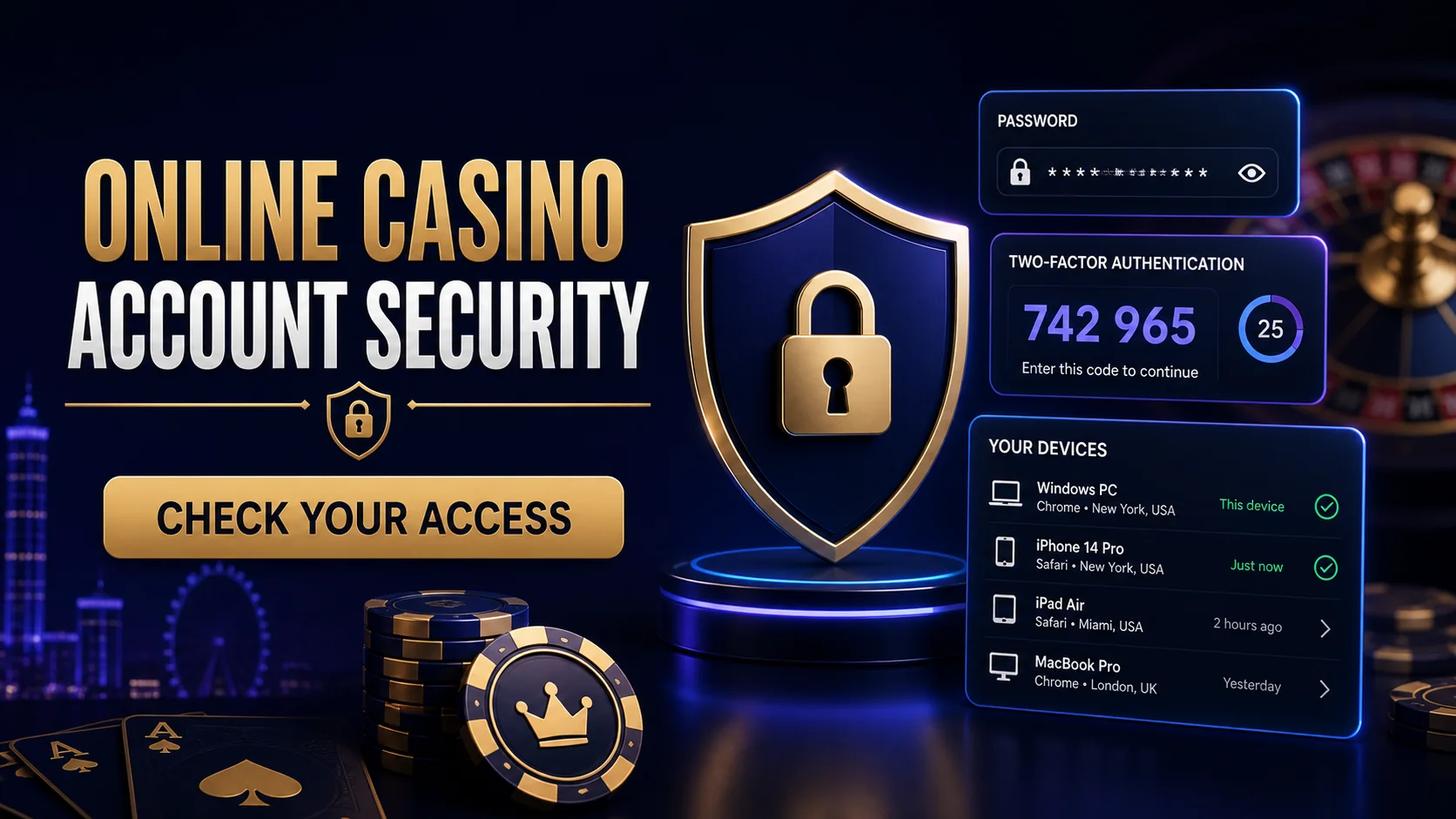 Online Casino Account Security: Passwords, 2FA and Device Checks editorial illustration